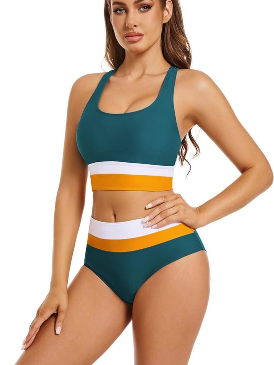 Other - NWOT Teal Colorblock High-Waist Women's Swim Set